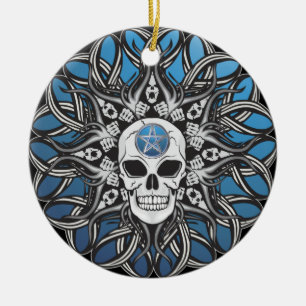 Goth Skull - Blue Ceramic Tree Decoration