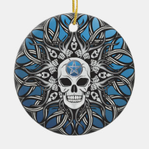 Goth Skull - Blue Ceramic Tree Decoration