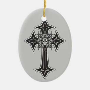 Goth Skull Cross Ceramic Tree Decoration