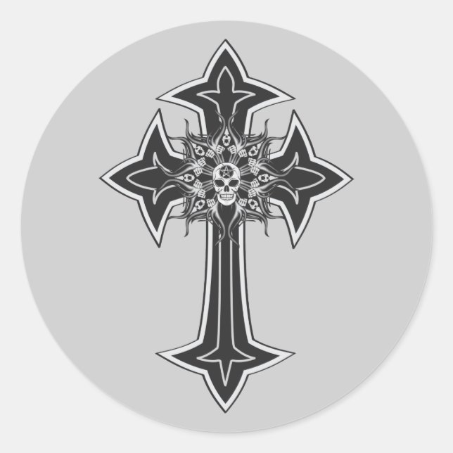 Goth Skull Cross Classic Round Sticker (Front)