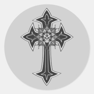 Goth Skull Cross Classic Round Sticker