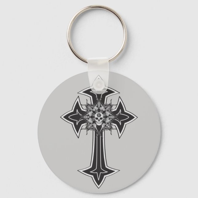 Goth Skull Cross Key Ring (Front)