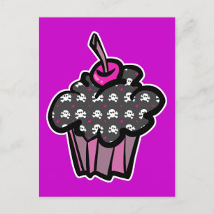 goth skull crossbones cupcake postcard