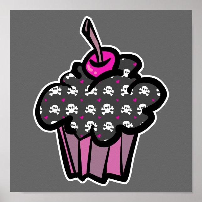 goth skull crossbones cupcake poster (Front)