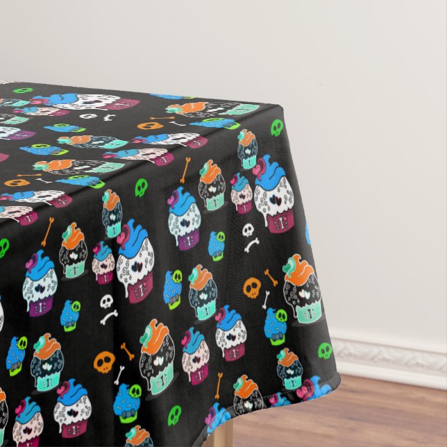 Goth Skull Cupcakes Kawaii Tablecloth (In Situ)