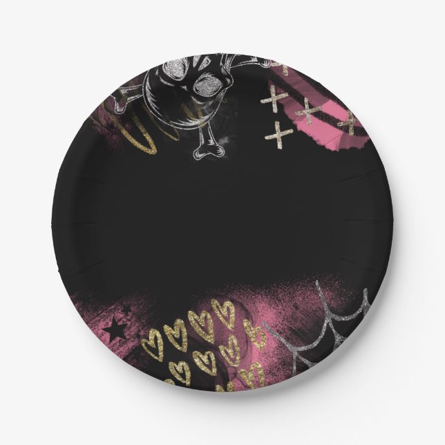Goth Skull Halloween Sweet 16 Birthday Party Paper Plate (Front)