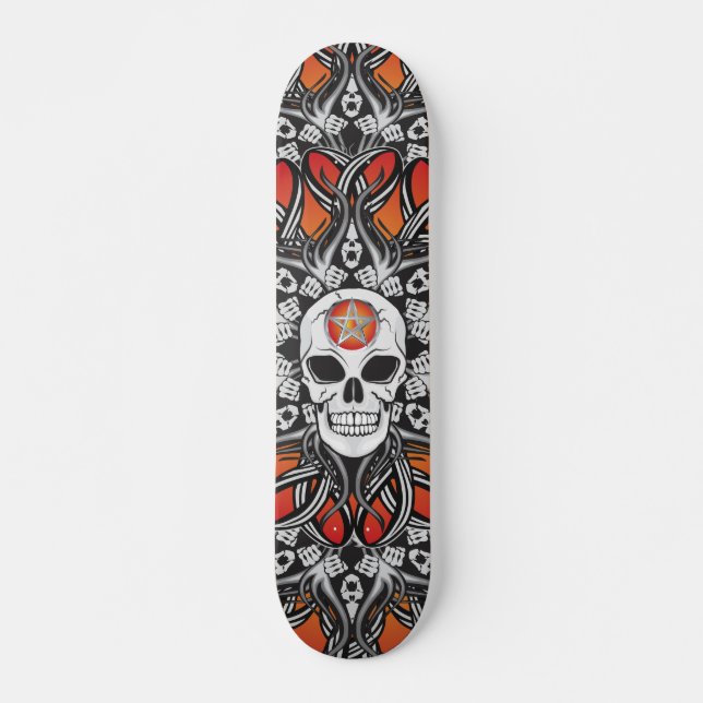 Goth Skull - Orange skate Skateboard (Front)