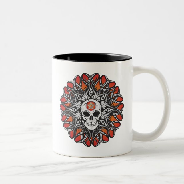 Goth Skull - Orange Two-Tone Coffee Mug (Right)