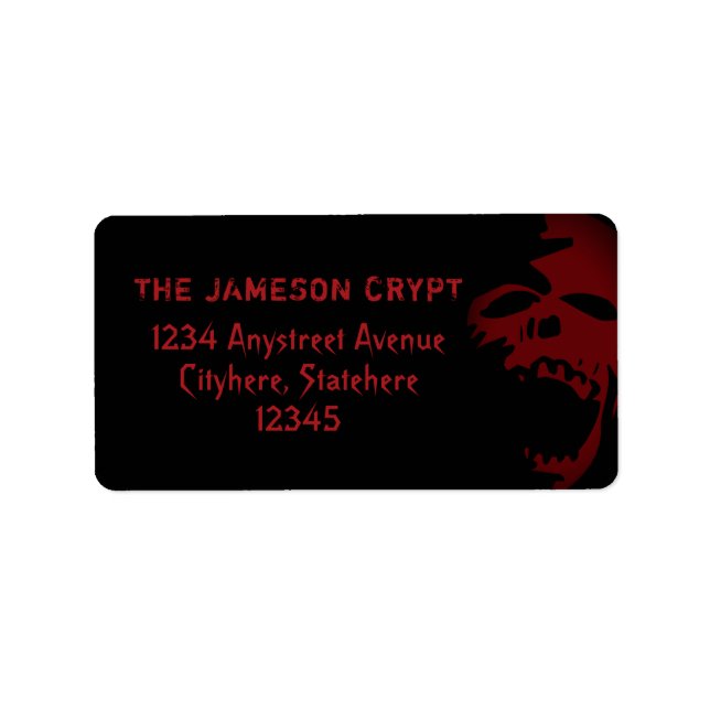 Goth Skull Red and Black Horror Theme Halloween Label (Front)