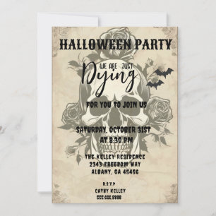 Goth Skull & Rose Invitation - Vintage Halloween