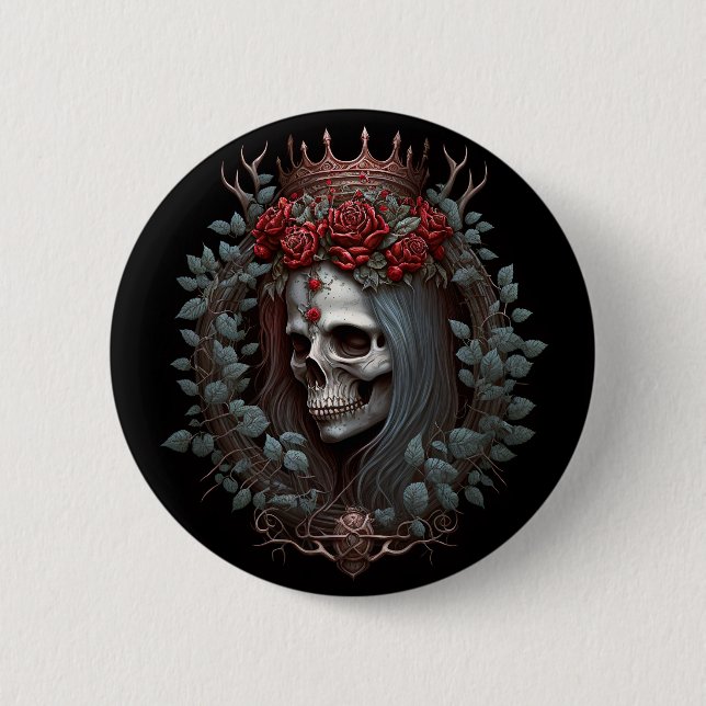 Goth Skull Roses Crown Gothic 6 Cm Round Badge (Front)
