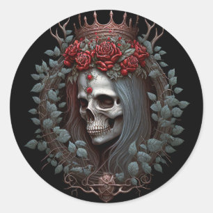 Goth Skull Roses Crown Gothic Classic Round Sticker