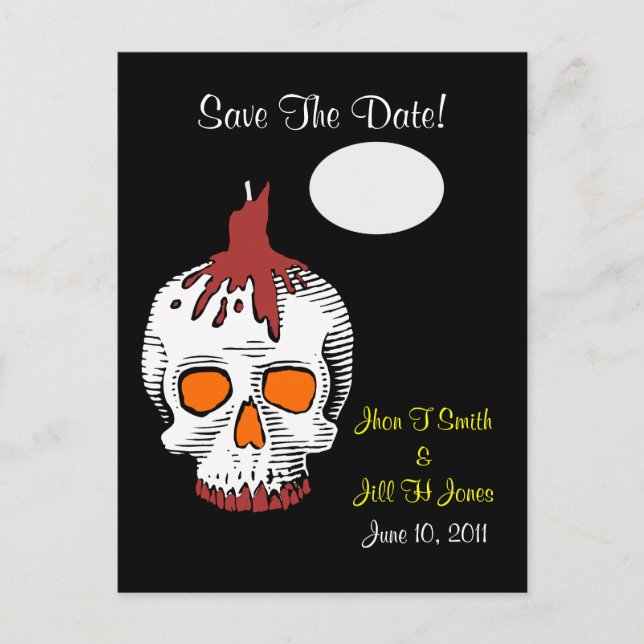 Goth  Skull Save The Date! Wedding Postcard (Front)