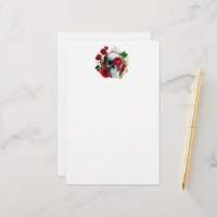 Goth Skull with Red Flowers & Gold Leaves