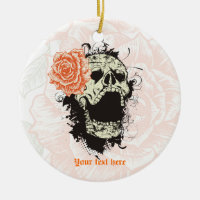 Goth skull with vintage orange rose  keepsake