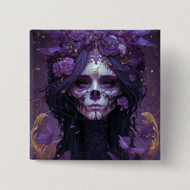 Goth Skull Woman Dark Fantasy Art 15 Cm Square Badge (Front)