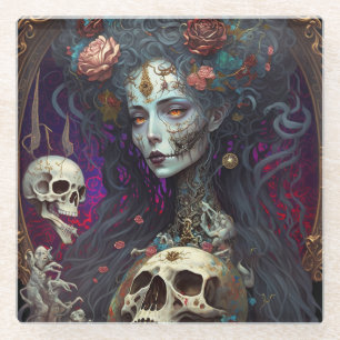 Goth Skull Zombie Woman Gothic Glass Coaster