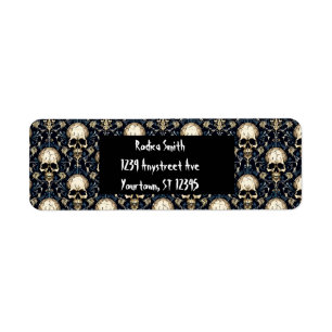 Goth Skulls Blue Floral Return Address Label