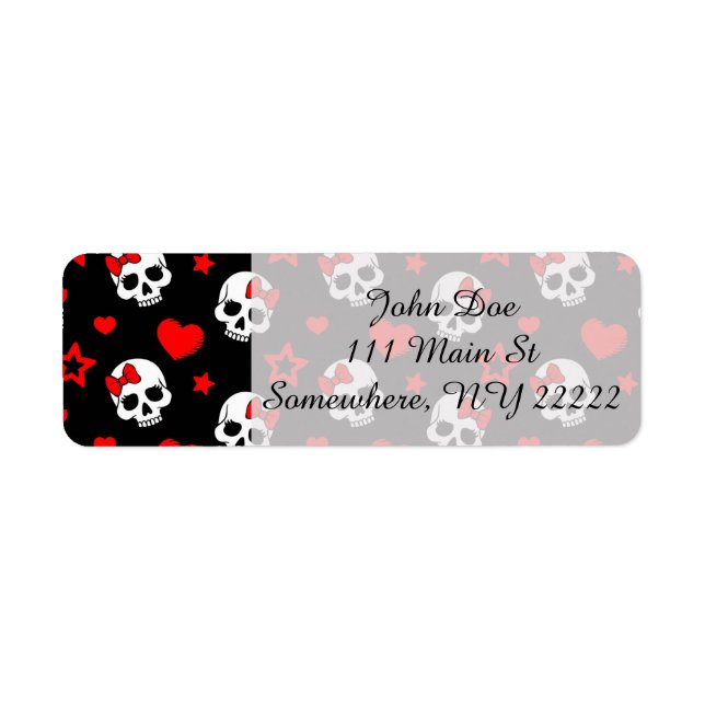 Goth Skulls & Hearts Return Address Label (Front)