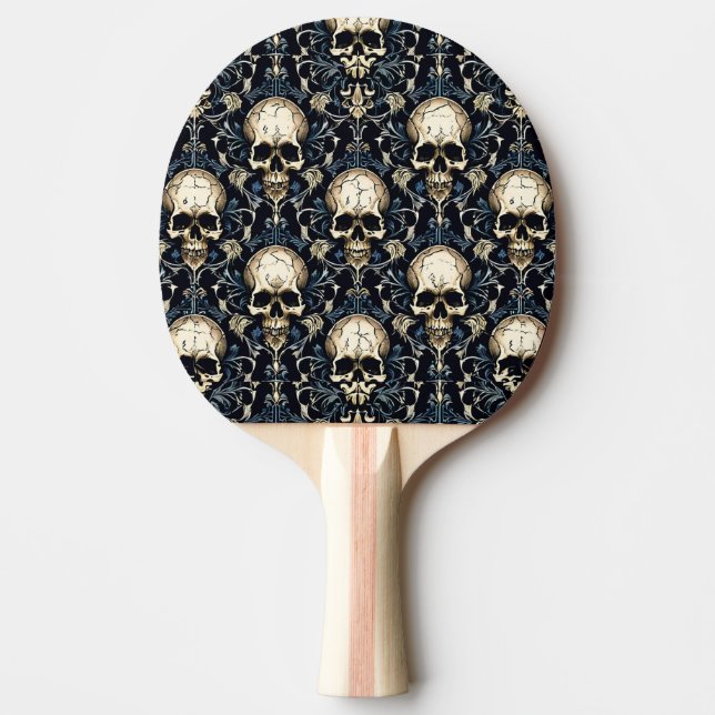 Goth Skulls with Blue Floral Ping Pong Paddle (Front)