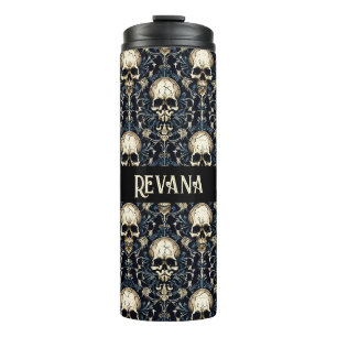 Goth Skulls with Blue Floral Thermal Tumbler
