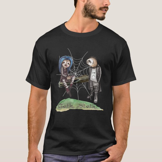 Goth Sloth Couple Watercolor Mysterious Gothic Dar T-Shirt (Front)