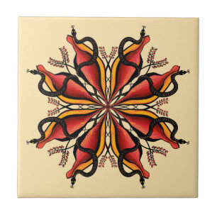 Goth Snakes Flower Tattoo Style Ceramic Tile