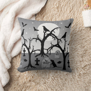 Goth Spooky Halloween Cemetery Graveyard Scene Cushion