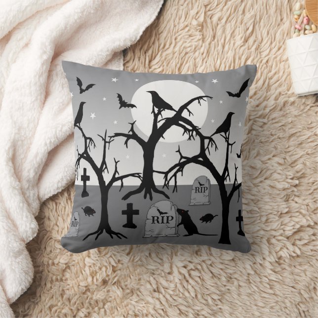 Goth Spooky Halloween Cemetery Graveyard Scene Cushion (Blanket)