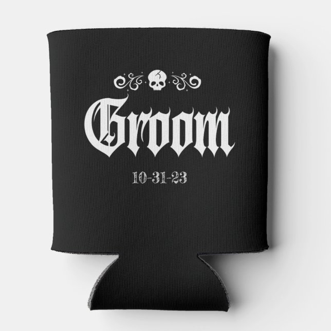 Goth spooky Halloween skull groom T-Shirt Can Cooler (Back)