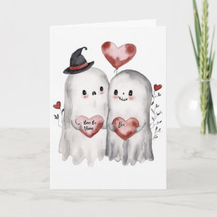 Goth Spooky Valentine Ghosts with Hearts Card