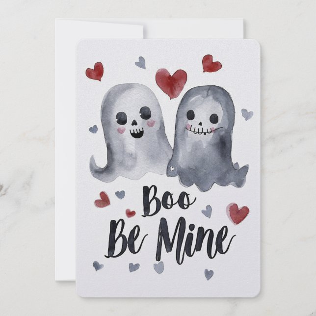 Goth Spooky Valentine Ghosts with Hearts Holiday Card (Front)
