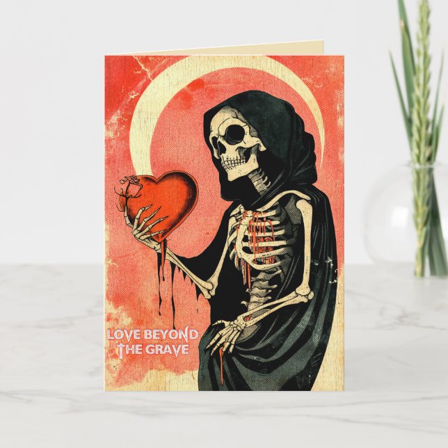 Goth Spooky Valentine Grim Reaper with Heart Card (Front)