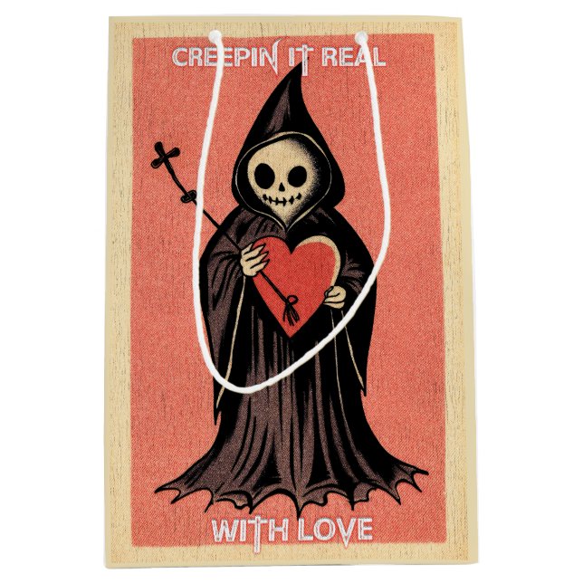 Goth Spooky Valentine Grim Reaper with Heart Medium Gift Bag (Front)