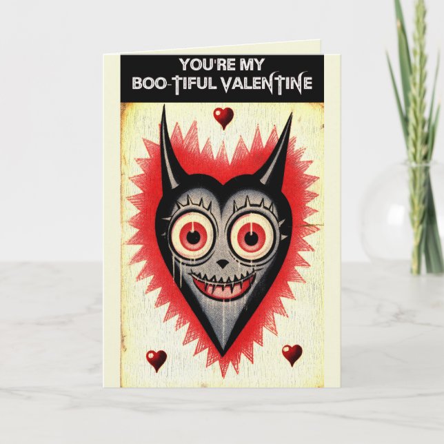 Goth Spooky Valentine Vampire Heart Card (Front)