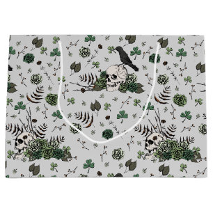 Goth St Patricks Day Floral Skulls Irish Wedding Large Gift Bag