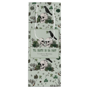 Goth St. Patricks Day Floral Skulls Irish Wedding Wine Gift Bag