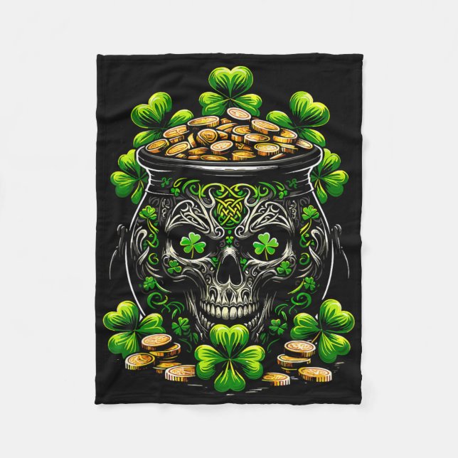 Goth St Patricks Day Gothic Skull Pot Men Women  Fleece Blanket (Front)