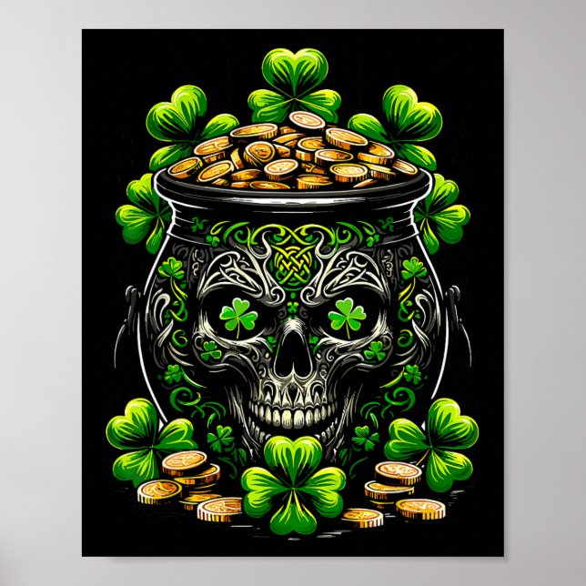 Goth St Patricks Day Gothic Skull Pot Men Women  Poster (Front)