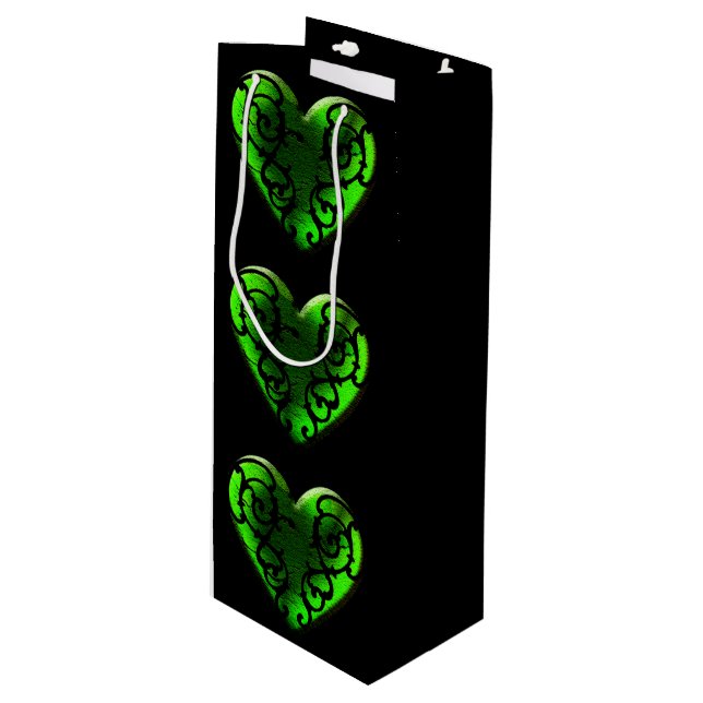 Goth St. Patrick's Day Green Heart Box Wine Gift Bag (Front Angled)
