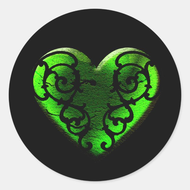 Goth St. Patrick's Day Green Heart Classic Round Sticker (Front)