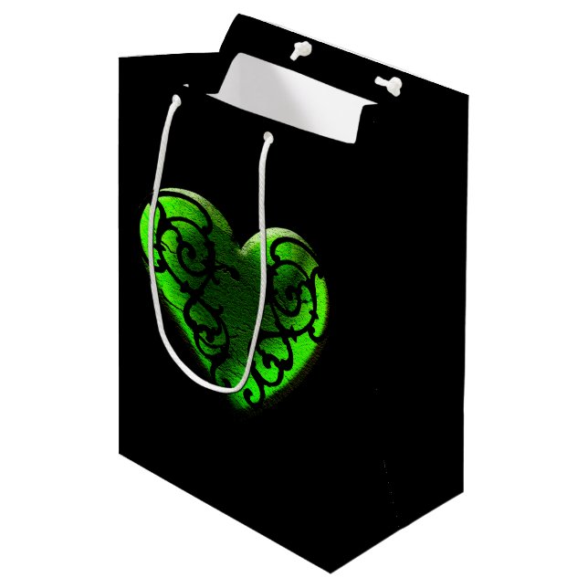 Goth St. Patrick's Day Green Heart Gift Bag (Front Angled)