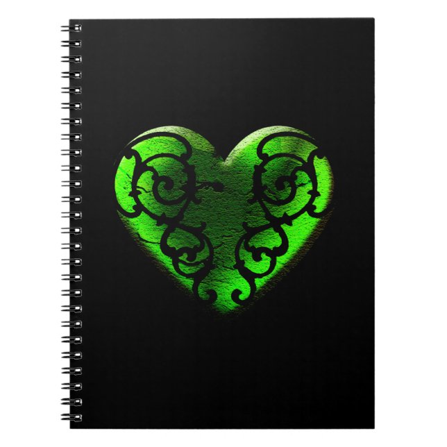 Goth St. Patrick's Day Green Heart Notebook (Front)