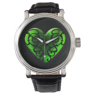 Goth St. Patrick's Day Green Heart Watch