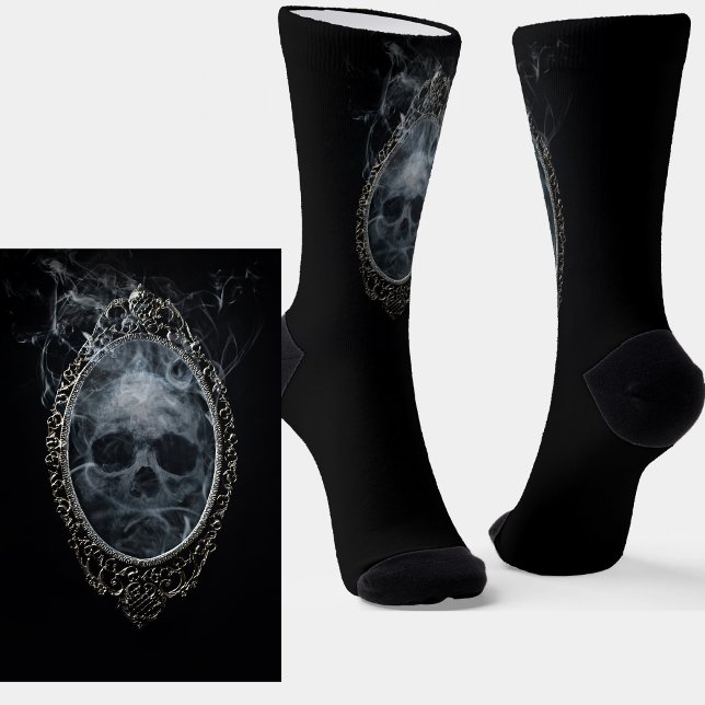 Goth Steam Smoke Skull in Mirror on Black Socks (Creator Uploaded)