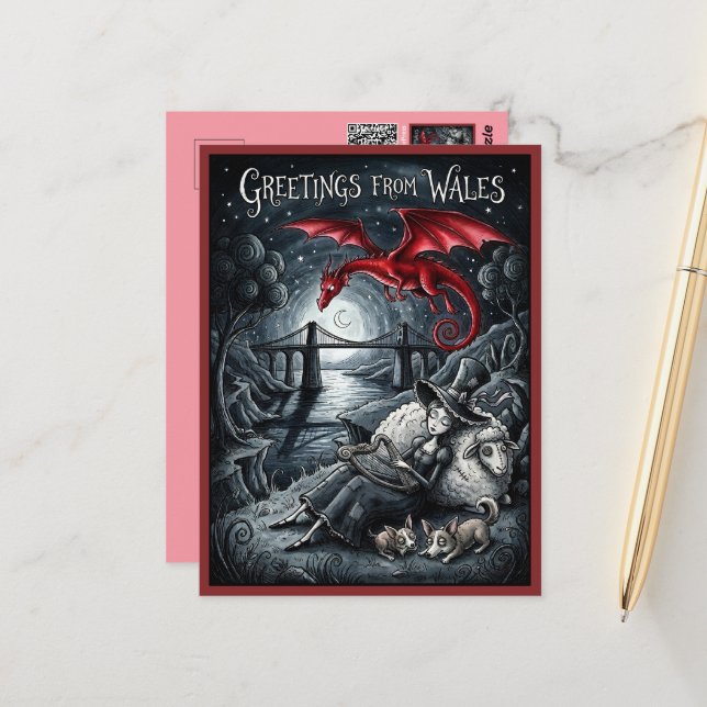 Goth Style Greetings from Wales Postcard (Front/Back In Situ)