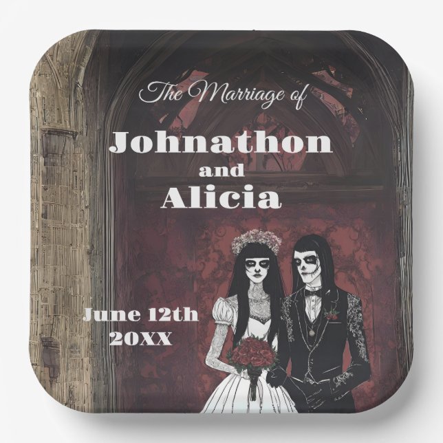 Goth style wedding table decorations Dark Moody Paper Plate (Front)