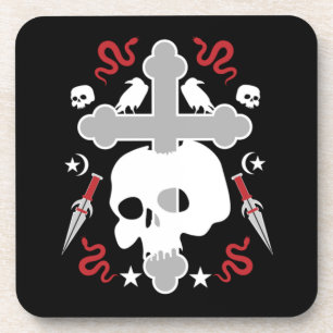 Goth Subculture Skull And Cross Art Coaster