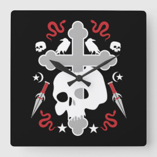 Goth Subculture Skull And Cross Square Wall Clock