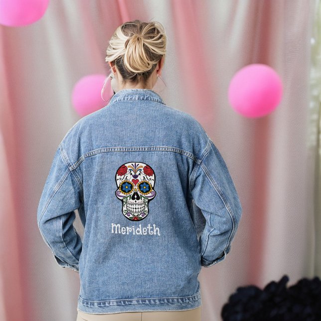Goth Sugar Skull Day with Name and Roses Denim Jacket (Creator Uploaded)
